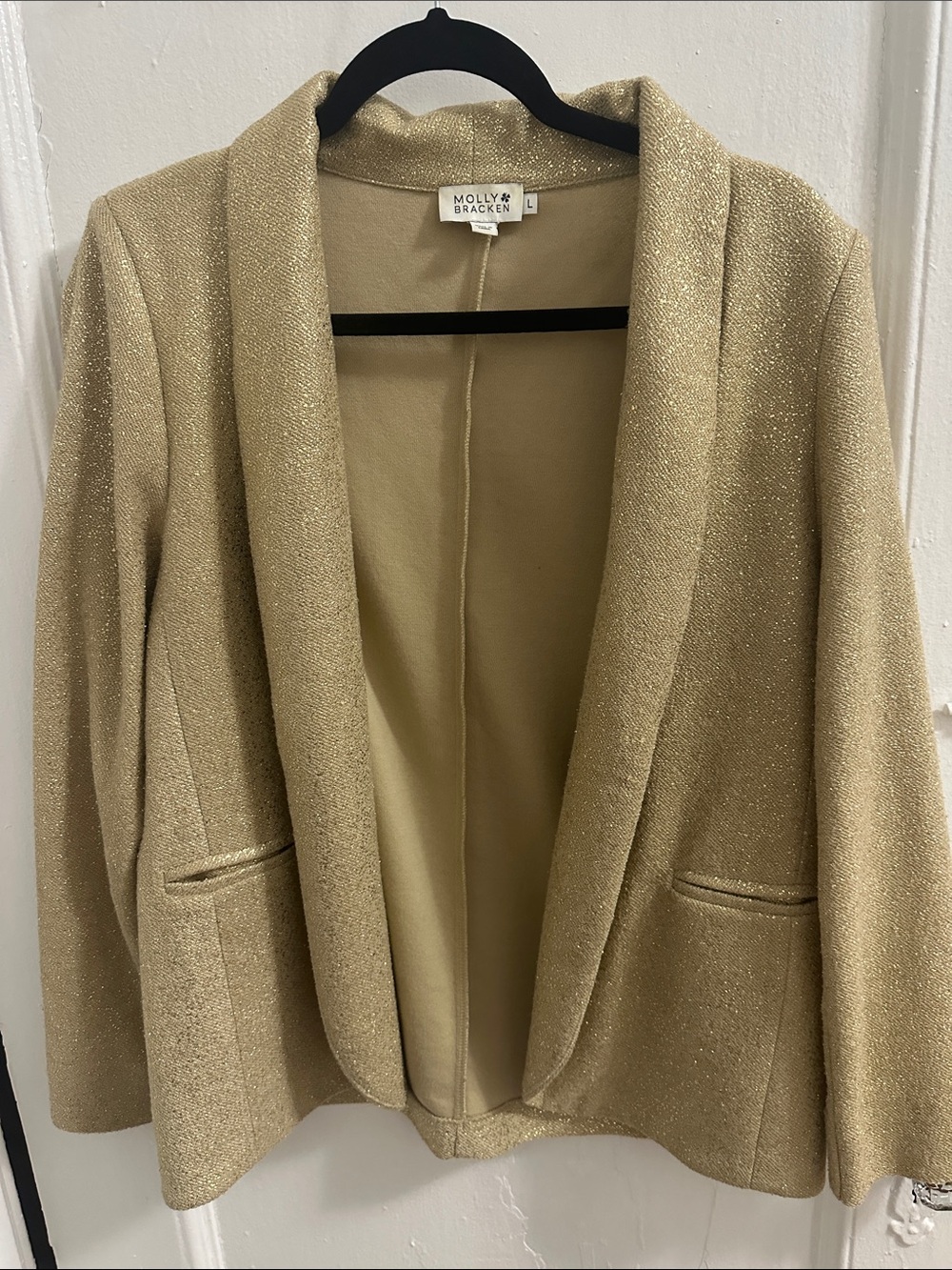 Molly Bracken Metallic Gold Open-Front Blazer